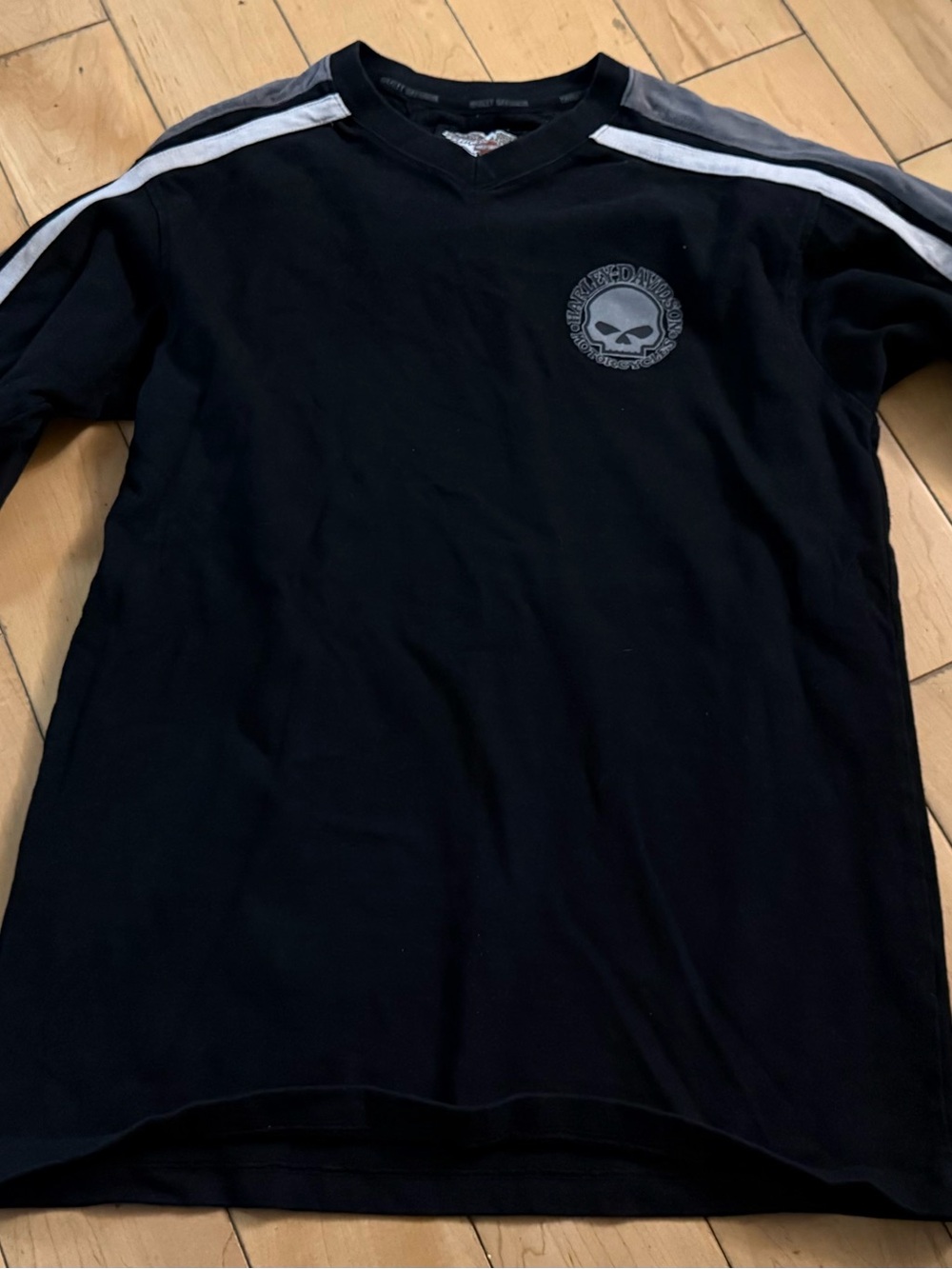 Harley-Davidson Black Short-Sleeve Tee with Gray Stripe Accents
